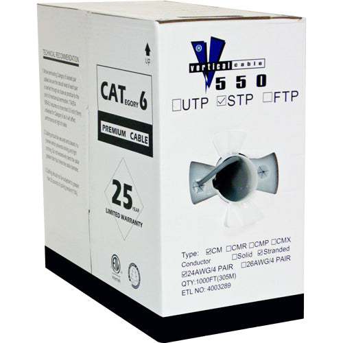Vertical Cable 062-515/S/ST/GY 24/8C CAT6 F/UTP Shielded Stranded Bare Copper 1000ft Pull Box Gray
