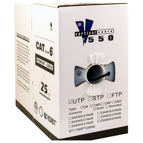 Vertical Cable 063-511/ST/BK 24/8C CAT6 UTP Stranded Bare Copper 1000ft Pull Box Black