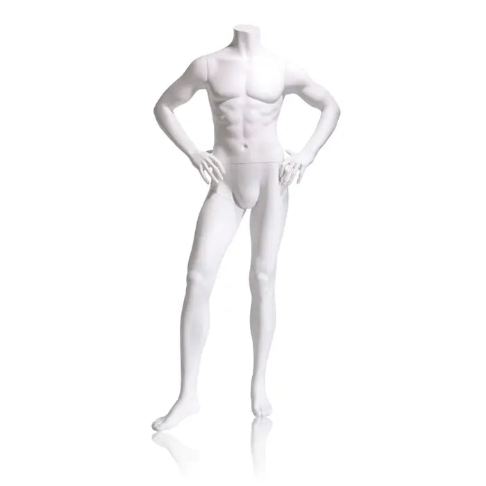 Male Mannequin - Headless, Hands on Hips, Right Leg Slightly Forward Econoco EAM4-HL