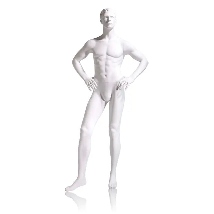Male Mannequin - Molded Head, Hands on Hips, Right Leg Slightly Forward Econoco EAMH-4