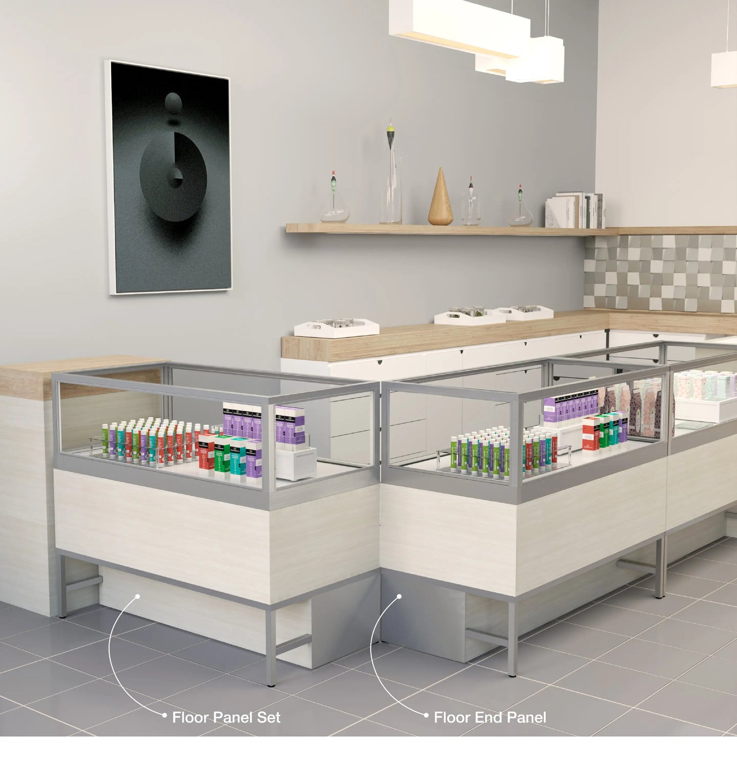 Privacy Panels for Deluxe Glass Showcase Display Cabinet with Storage Drawers - Front Panel White barn Wood Econoco DDKIT1PPSC