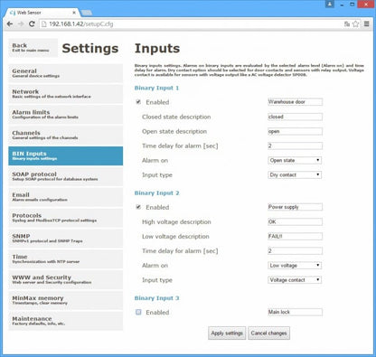 Web Sensor - two channels with binary inputs
