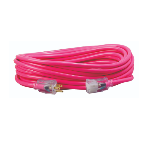 50' Ft 12/3 SJTW Cool Pink Outdoor Extension Cord with Power Light Indicator 2578SW000A (Pack of 8)