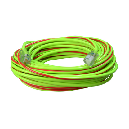 100' Ft 12/3 SJTW Lime Green and Red Outdoor Extension Cord with Power Light Indicator 2549SW0054 (Pack of 4)
