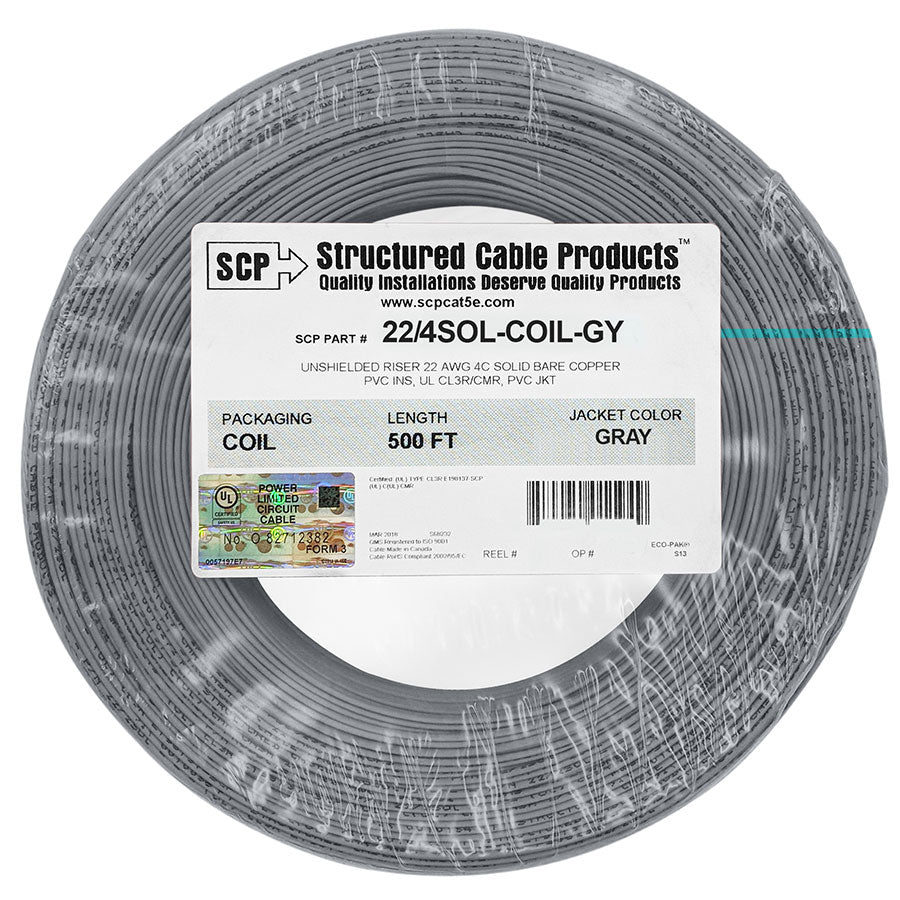 22/4SOL-COIL-GY 4C/22 AWG SOLID COPPER PVC COIL PACK Security Alarm Cable GRAY – 500 FT