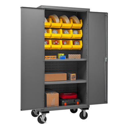 2501M-BLP-12-2S-95 Mobile Cabinet, 16 Gauge, 2 Shelves, 12 Yellow Bins, 36 x 24 x 81