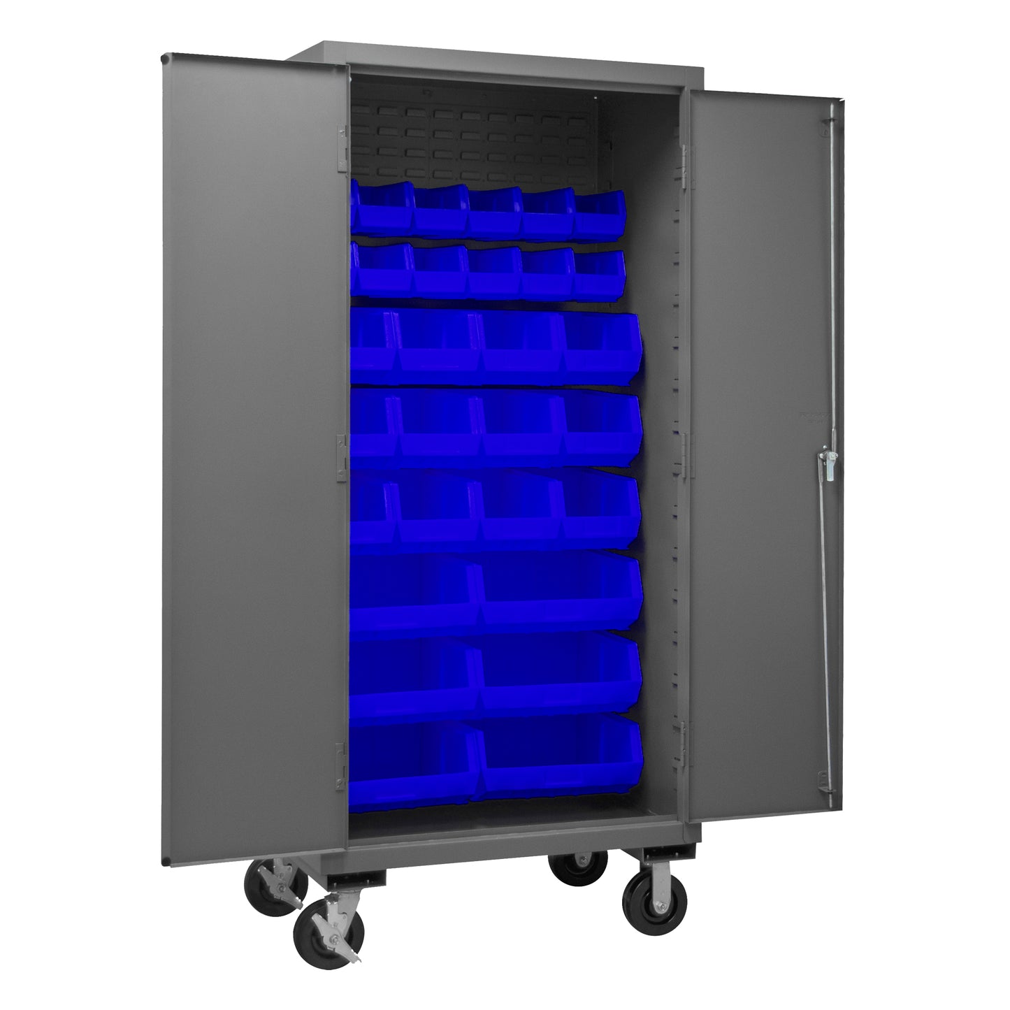 2501M-BLP-30-5295 Mobile Cabinet, 16 Gauge, 30 Blue Bins, 36 x 24 x 81