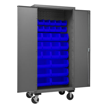 2501M-BLP-30-5295 Mobile Cabinet, 16 Gauge, 30 Blue Bins, 36 x 24 x 81