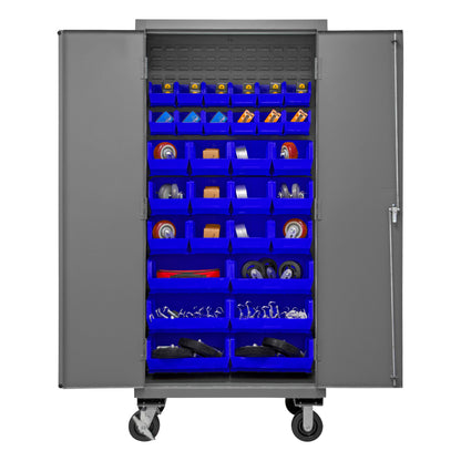 2501M-BLP-30-5295 Mobile Cabinet, 16 Gauge, 30 Blue Bins, 36 x 24 x 81