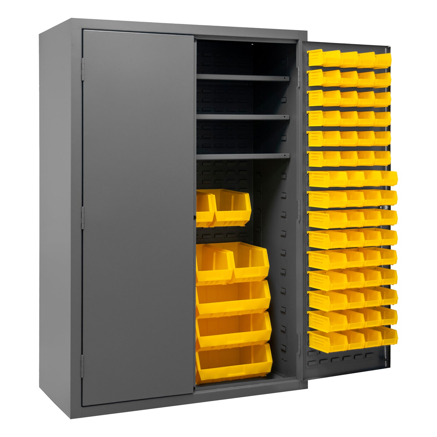 2502-138-3S-95 Cabinet, 16 Gauge, 3 Shelves, 138 Yellow Bins, 48 x 24 x 72