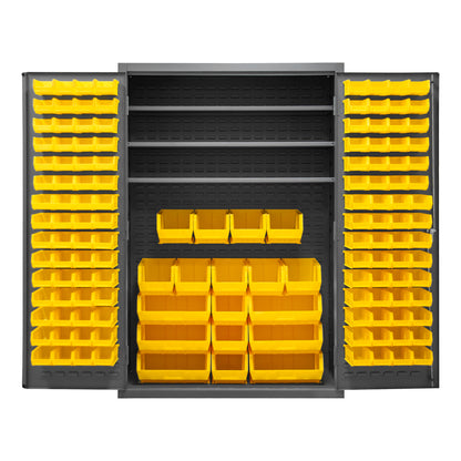 2502-138-3S-95 Cabinet, 16 Gauge, 3 Shelves, 138 Yellow Bins, 48 x 24 x 72