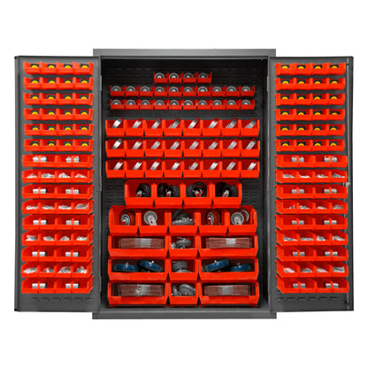 2502-186-1795 Cabinet, 16 Gauge, 186 Red Bins, 48 x 24 x 72