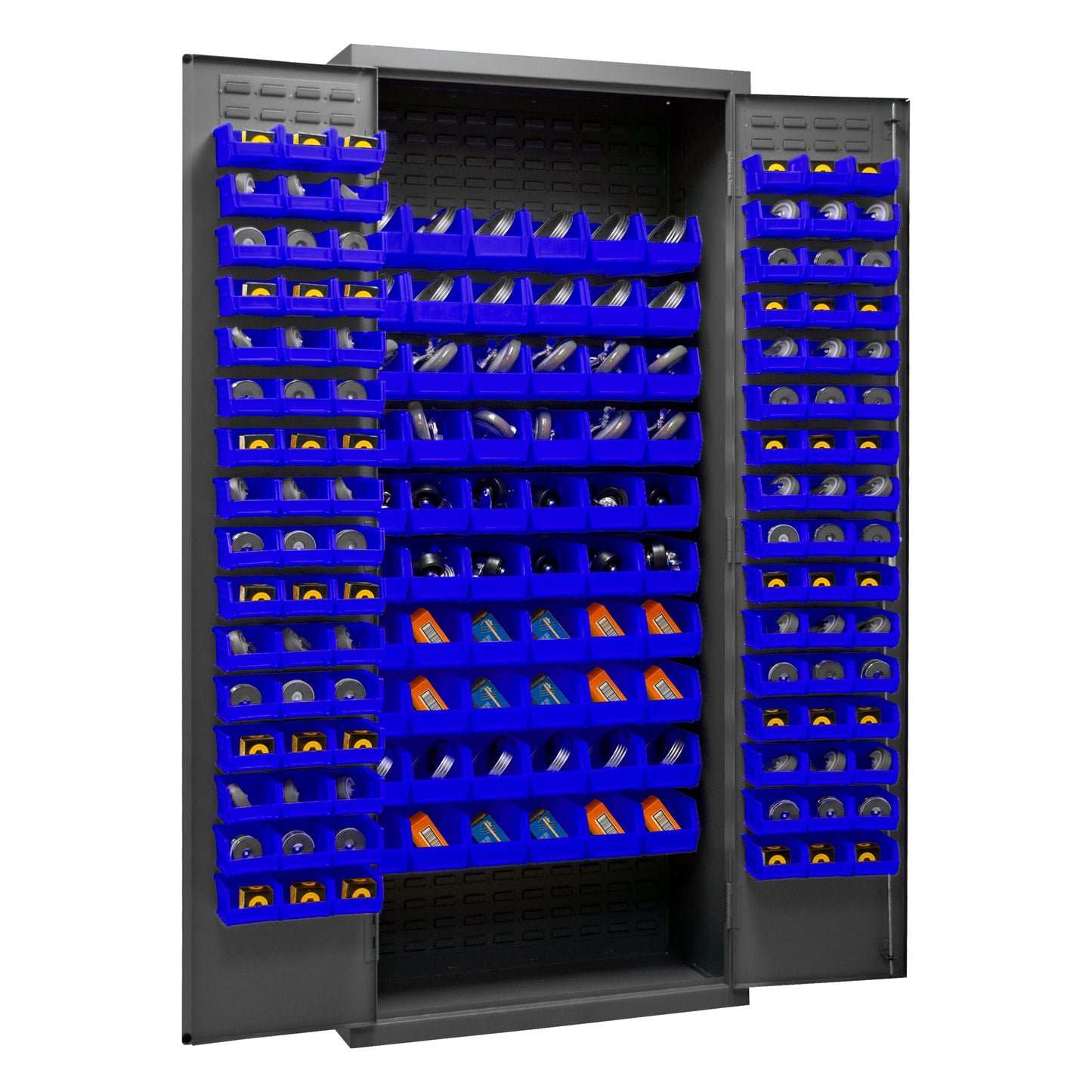 2603-156B-5295 Cabinet, 16 Gauge, 156 Blue Bins, 36 x 18 x 84