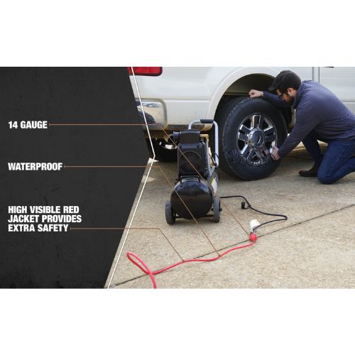 25' Ft 14/3 SJTW Standard Outdoor Red Extension Cord Cable 2407SW8804 (Pack Of 12)
