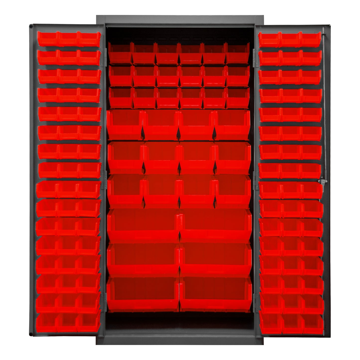 3501-BDLP-132-1795 Cabinet, 14 Gauge, 132 Red Bins, 36 x 24 x 72