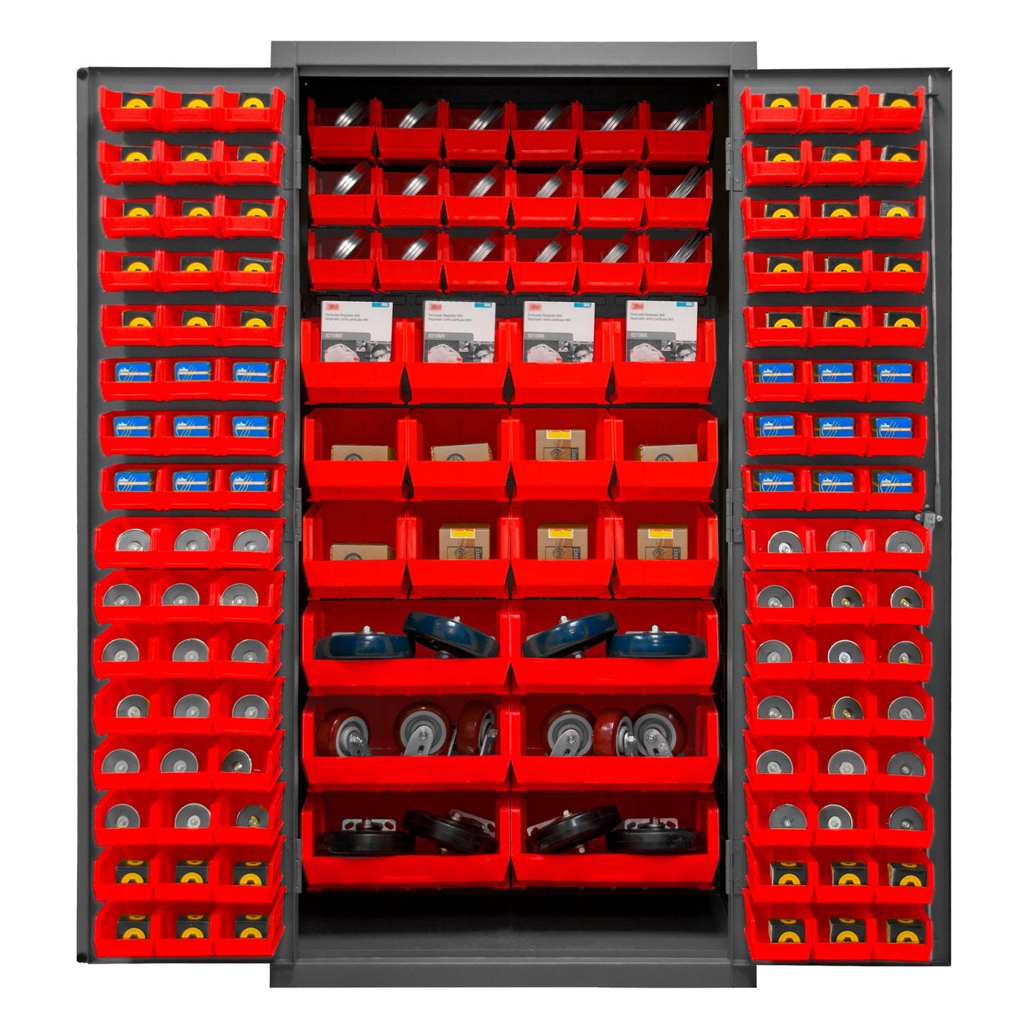 3501-BDLP-132-1795 Cabinet, 14 Gauge, 132 Red Bins, 36 x 24 x 72