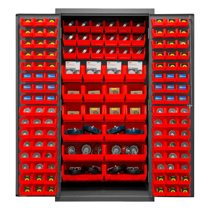 3501-BDLP-132-1795 Cabinet, 14 Gauge, 132 Red Bins, 36 x 24 x 72