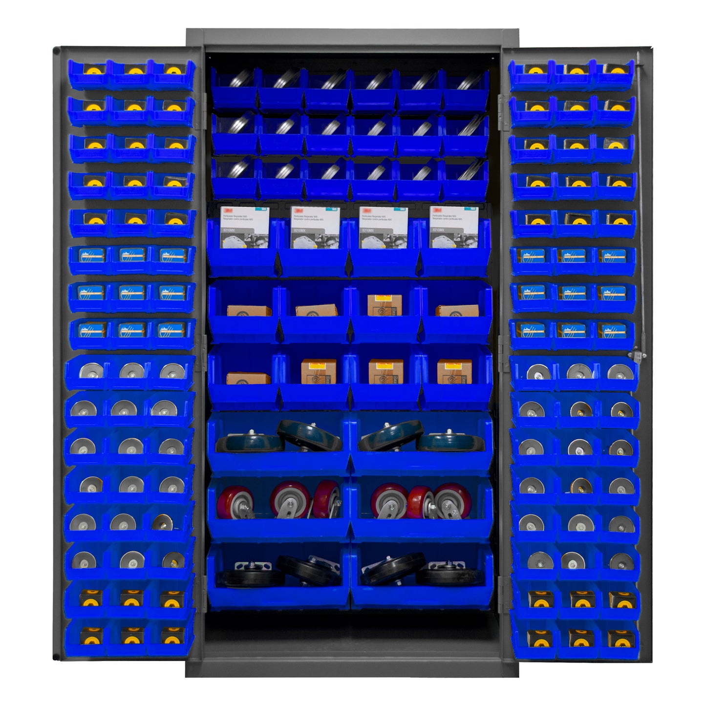 3501-BDLP-132-5295 Cabinet, 14 Gauge, 132 Blue Bins, 36 x 24 x 72