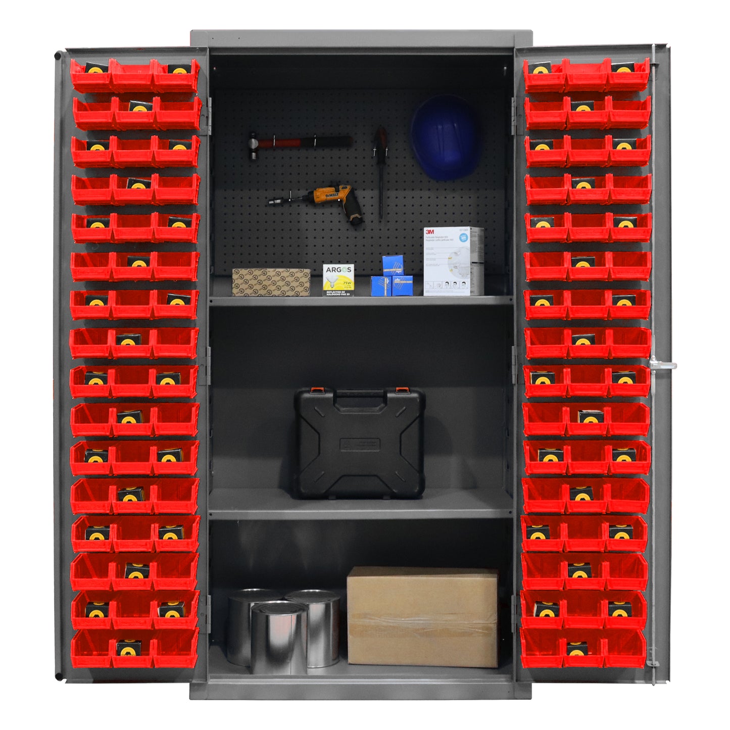 3501-DLP-PB-96-2S-1795 Cabinet, Pegboard with 96 Red Bins and 2 Shelves