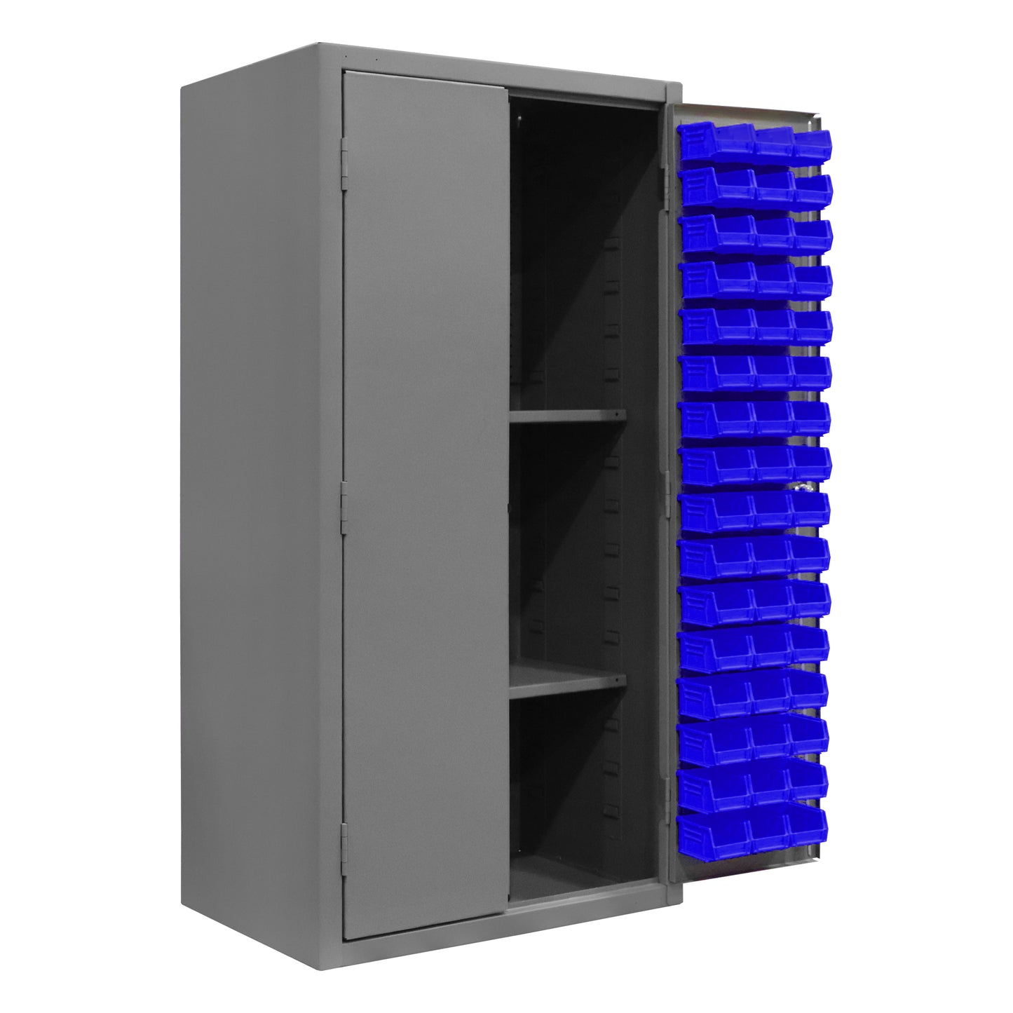 3501-DLP-PB-96-2S-5295 Cabinet, 14 Gauge, Pegboard, 2 Shelves, 96 Blue Bins, 36 x 24 x 72