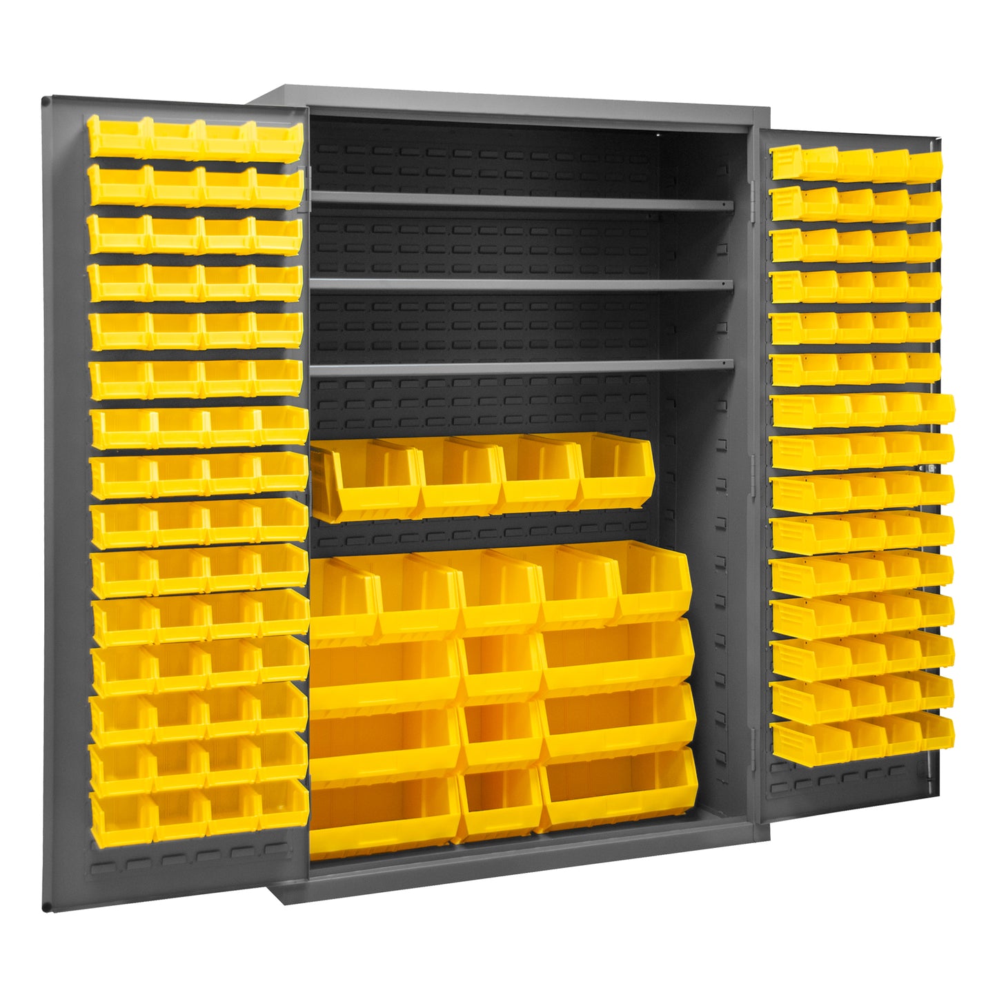 3502-138-3S-95 Cabinet, 14 Gauge, 3 Shelves, 138 Yellow Bins, 48 x 24 x 72