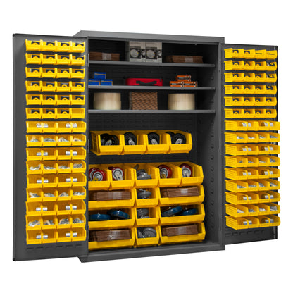3502-138-3S-95 Cabinet, 14 Gauge, 3 Shelves, 138 Yellow Bins, 48 x 24 x 72