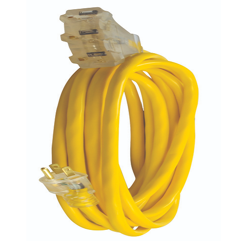 25' Ft 12/3 SJTW Triple Outlet Yellow Extension Cord 4187SW8802 (Pack Of 12)