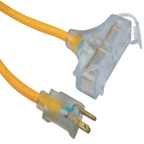 25' Ft 12/3 SJTW Triple Outlet Yellow Extension Cord 4187SW8802 (Pack Of 12)