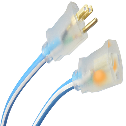 25' Ft Blue and White Supreme 12/3 SJEOW Polar and Solar Extension Cord Cable Outdoor Cold Weather with Power Light Indicator 1437SW0061 (Pack Of 12)