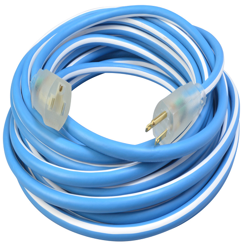 25' Ft Blue and White Supreme 12/3 SJEOW Polar and Solar Extension Cord Cable Outdoor Cold Weather with Power Light Indicator 1637SW0061 (Pack of 12)