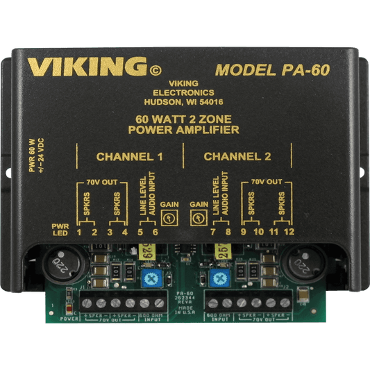 PA-60 - 60W Two-Zone Paging Amplifier for 8Ω & 70V Speakers