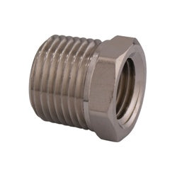 06110-0402-003 - 1/4-in Male NPTF x 1/8-in Female NPTF Brass Hex Bushing, Nickel-Plated, 1200 psi
