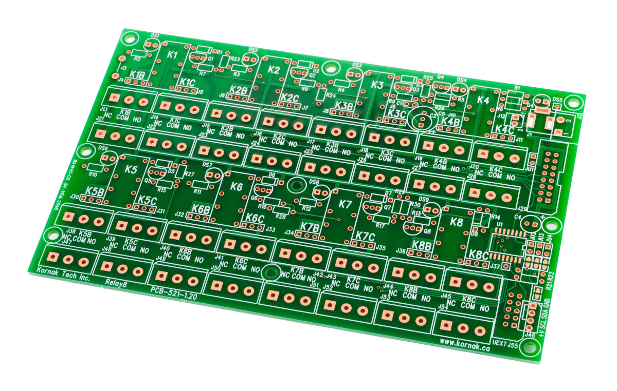 PCB-RELAY8 Octal Relay Board with Terminal Blocks, Unpopulated 2 Sided PCB