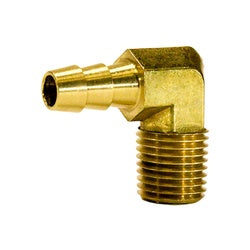 HE1L-5B - 90-Degree Brass Male Elbow Fitting, 5/16 in Hose Barb x 1/4 in NPTF Connection