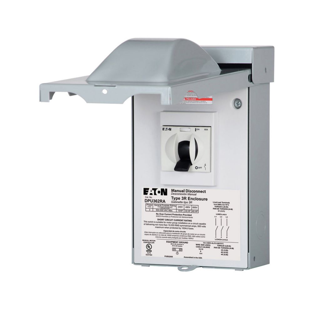 60A 600VAC 10KAIC Gray Galvanized Steel Air Conditioner Disconnect Switch DPU362RA