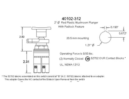 40102-312 30.5mm Mushroom and Rope Pull Operators
