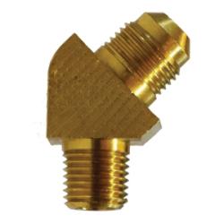 10452B - 45° Brass Barstock Elbow - 3/8 in Male Flared to 1/4 in Male NPTF