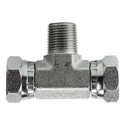 16011616 - Steel Swivel Branch Tee, 1" Male NPTF & Two 1" FNPSM Swivel Fittings, 2000 psi