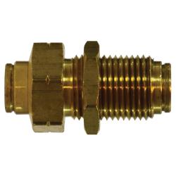 20126 - 1.27 in Length Brass Bulkhead Union - 3/16 in Push-to-Connect Fittings