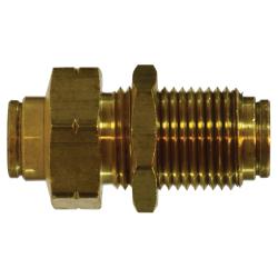 MQ82-4 - Brass Bulkhead Union with Two 1/4 in Push-In Connections