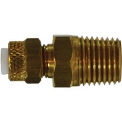 20277 - Brass Poly-Flo Adapter 3/8 in OD x 1/4 in MNPTF, Length 1.03 in, 0.56 in Hex