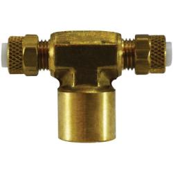 20328 - 1/4 in Tube OD x 1/4 in FNPTF x 1/4 in FNPT Brass Branch Tee Fitting