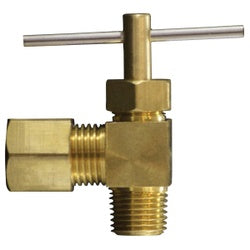 26013 - 5/16 x 1/8 in Brass Captive Sleeve Angle Needle Valve with Compression to MIP Connection