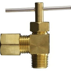 26014 - 5/16 x 1/4 in Brass Angle Needle Valve with Captive Sleeve Nut, -65 to 250°F
