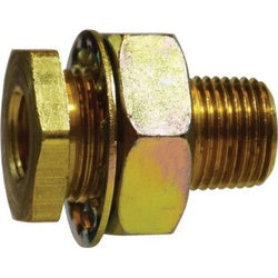 28346 - 3/8 in FNPTF x 1/2 in MNPTF Brass Bulkhead Connector, 1-7/8 in Long, 1200 psi, -65 to 250°F