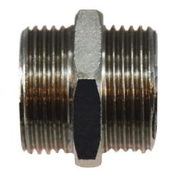 28801 - Brass Hex Nipple Fitting, 1/4-in Male BSP x 1/8-in Male BSP, Nickel Plated