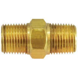 28839 - 1-in Male BSPT x 1-in MNPT Brass Pipe Nipple, Nickel-Plated Finish