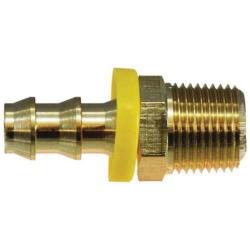 30210 - 2.45 in Brass Straight Adapter, 3/4-in Push-On Hose Barbed x 3/4-in MNPTF Connection