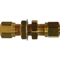 38027 - Brass Bulkhead Union for SAE J844 Tube - 3/16 in x 3/16 in Connections