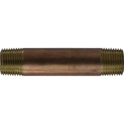 42045 - 3/8 in MPT x 3/8 in MPT Red Brass Nipple, Length 3-1/2 in